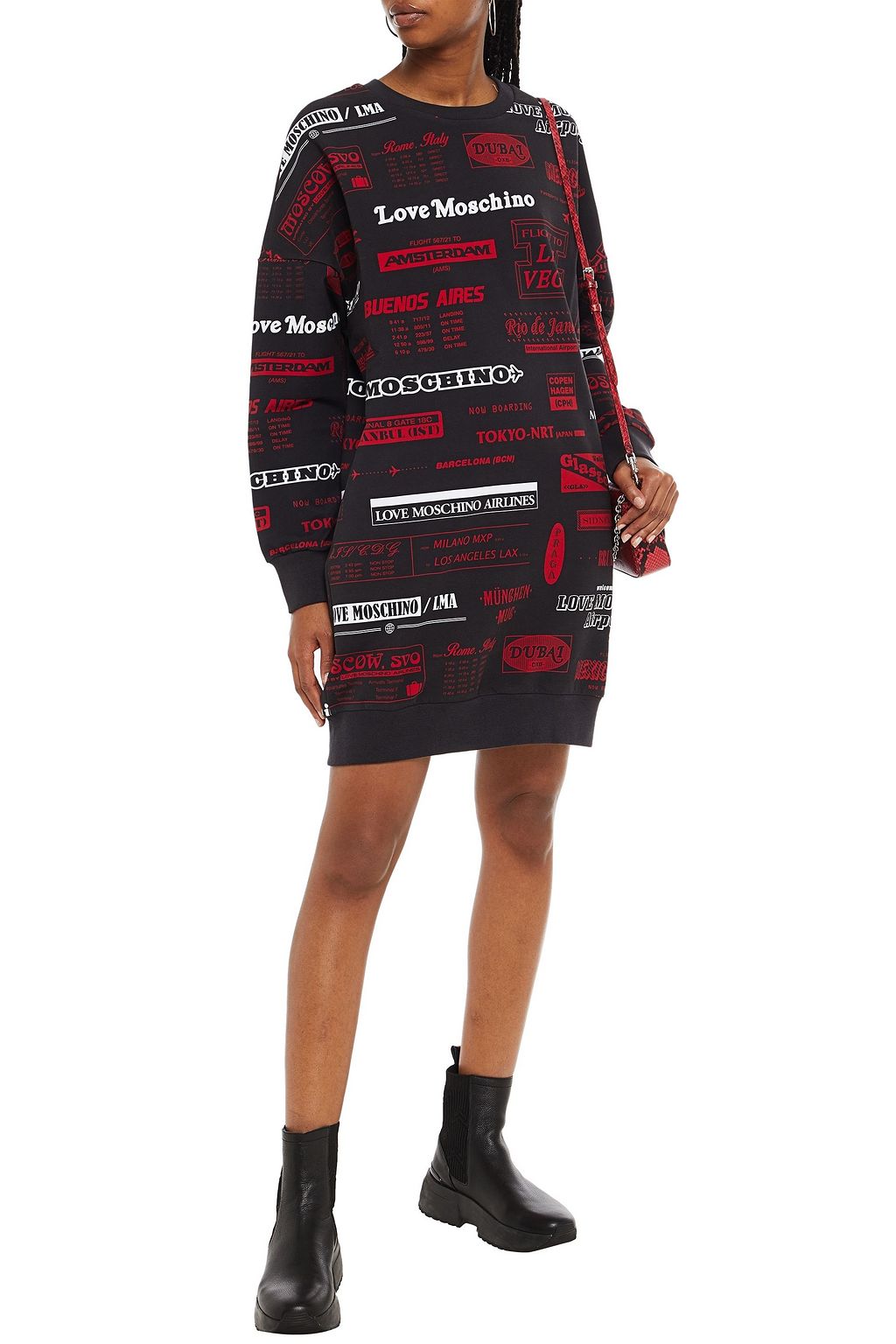 LOVE MOSCHINO Printed French cotton-blend terry mini dress