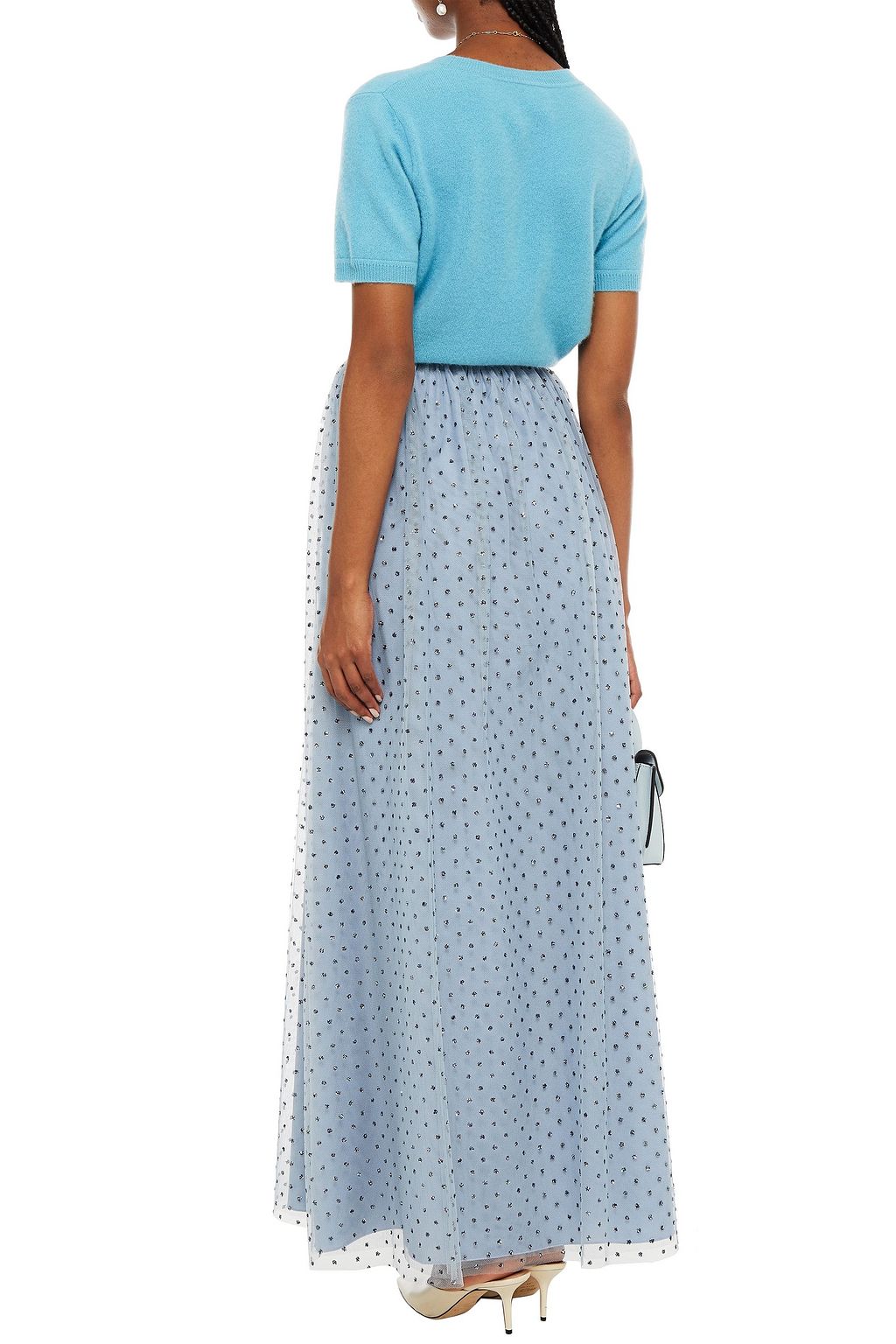 REDVALENTINO Gathered glittered tulle maxi skirt
