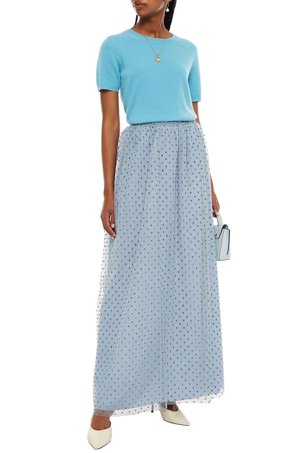 REDVALENTINO Gathered glittered tulle maxi skirt
