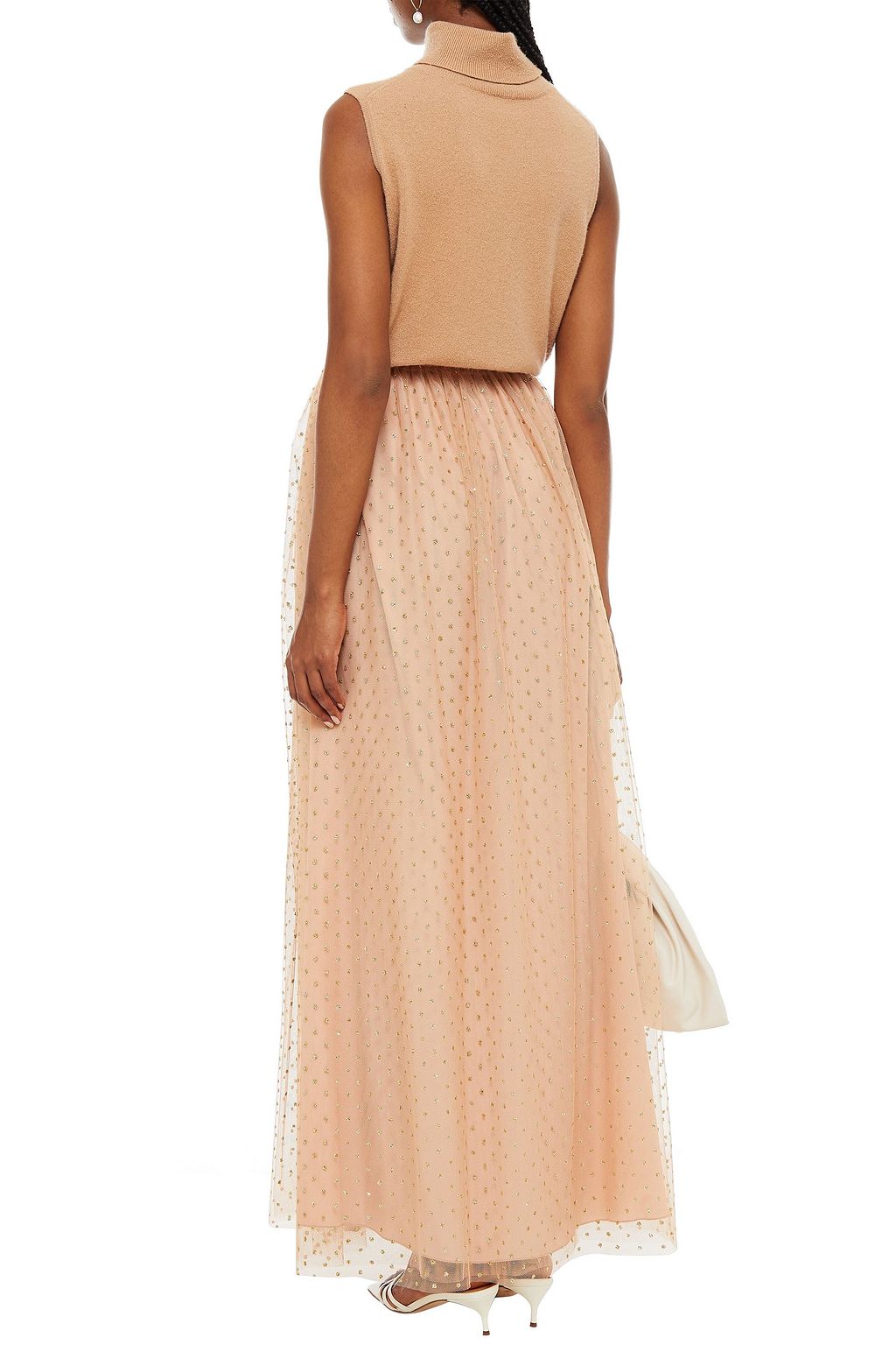 REDVALENTINO Gathered glittered tulle maxi skirt