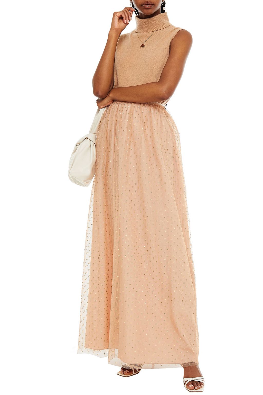 REDVALENTINO Gathered glittered tulle maxi skirt