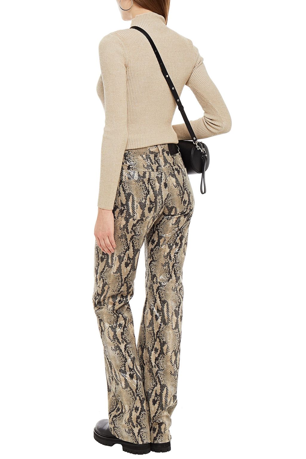 LOVE MOSCHINO Metallic ribbed-knit turtleneck sweater