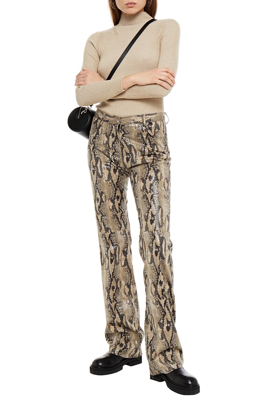 LOVE MOSCHINO Metallic ribbed-knit turtleneck sweater