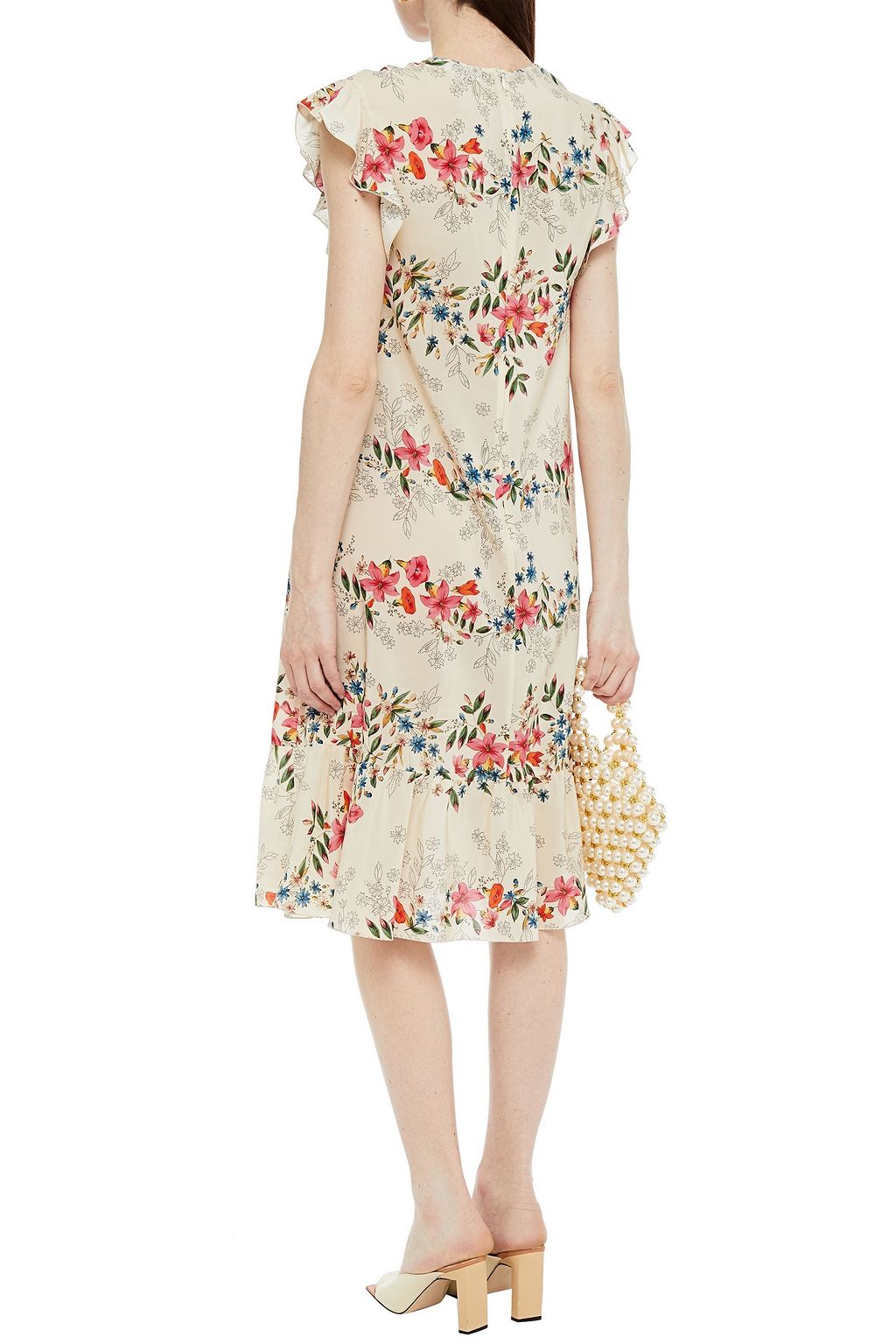 REDVALENTINO Ruffled floral-print silk crepe de chine dress
