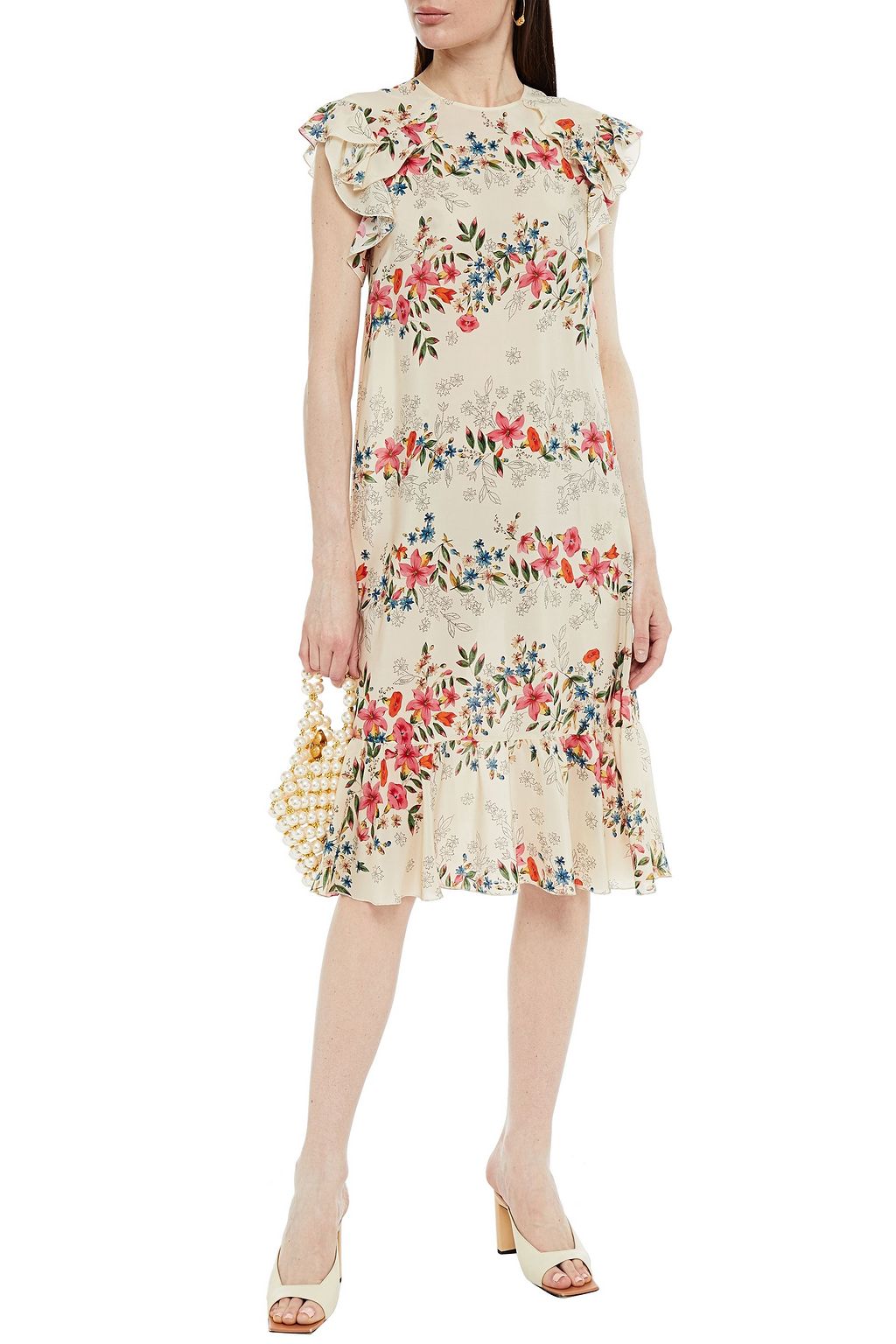 REDVALENTINO Ruffled floral-print silk crepe de chine dress
