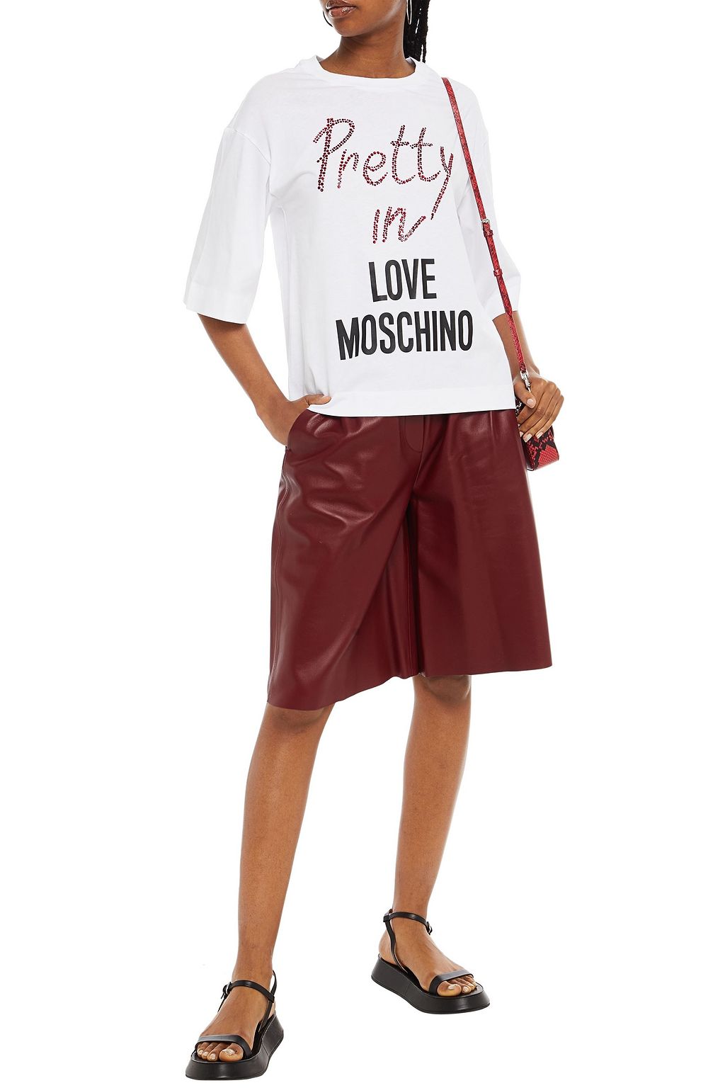 LOVE MOSCHINO Embellished printed cotton-jersey T-shirt