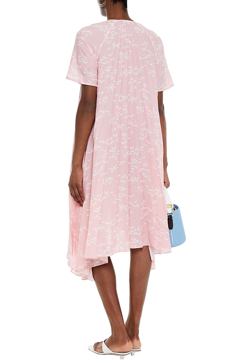 MARKUS LUPFER Naomi asymmetric printed plissé crepe de chine dress