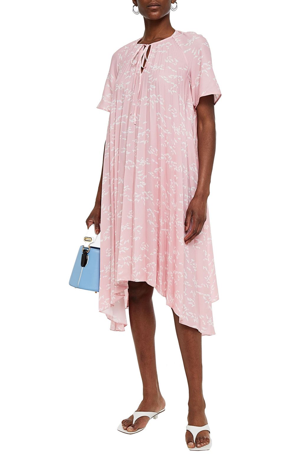 MARKUS LUPFER Naomi asymmetric printed plissé crepe de chine dress