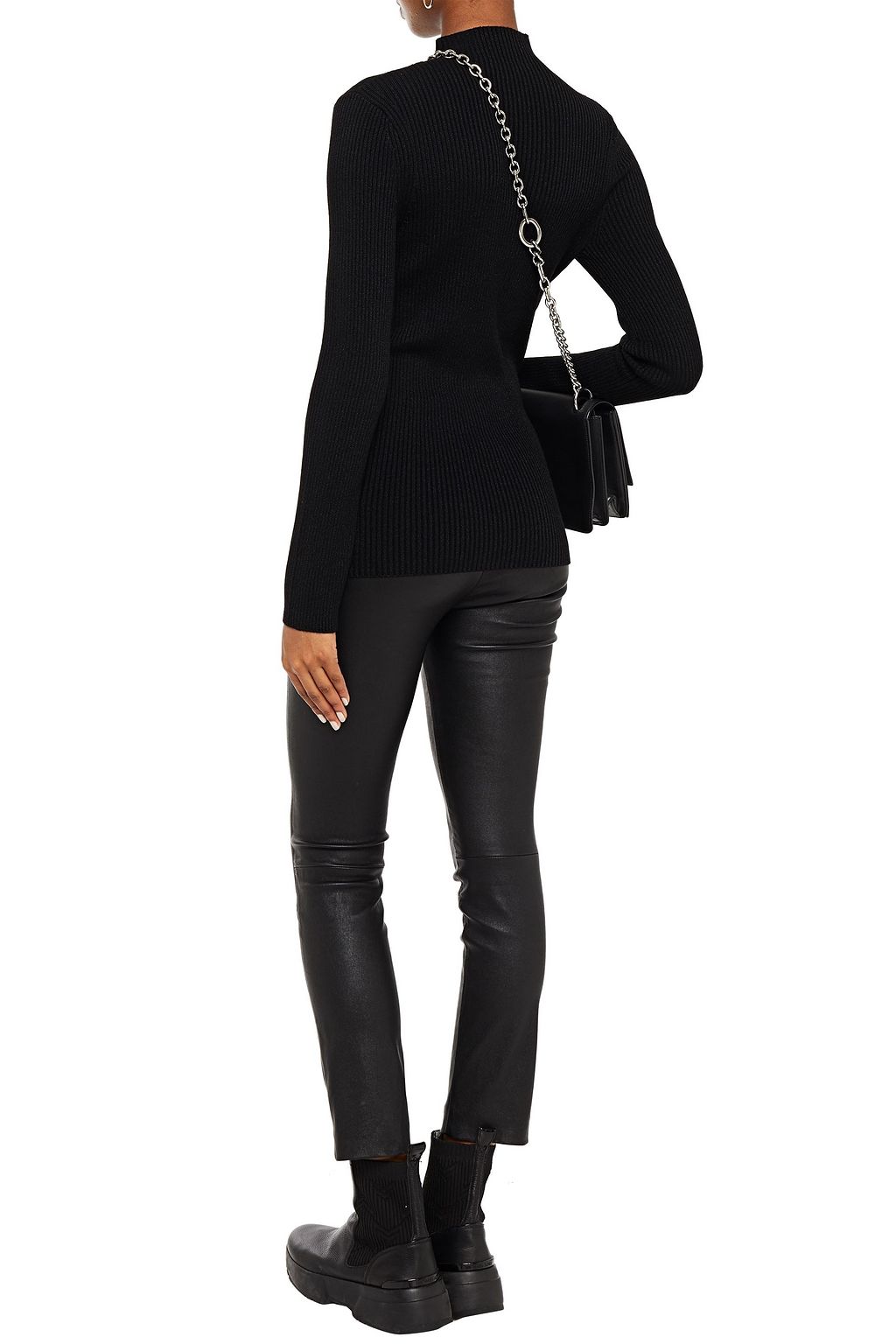 LOVE MOSCHINO Metallic ribbed-knit turtleneck sweater