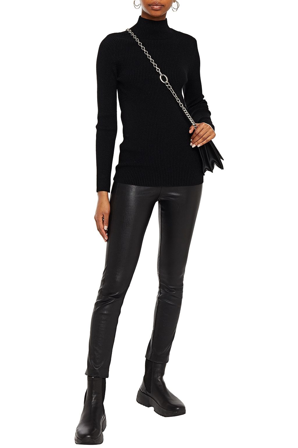 LOVE MOSCHINO Metallic ribbed-knit turtleneck sweater