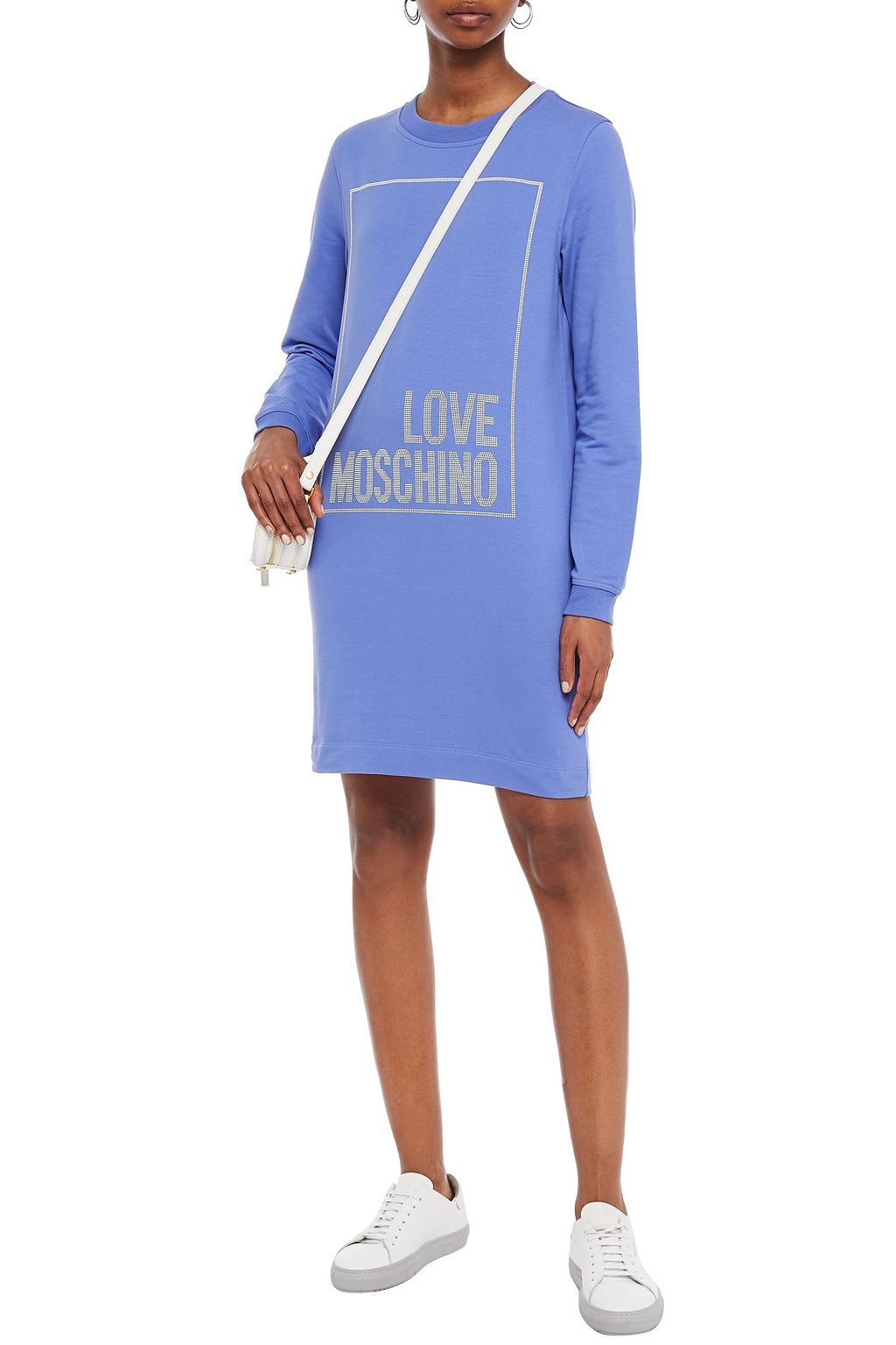 LOVE MOSCHINO Studded French cotton-blend terry mini dress