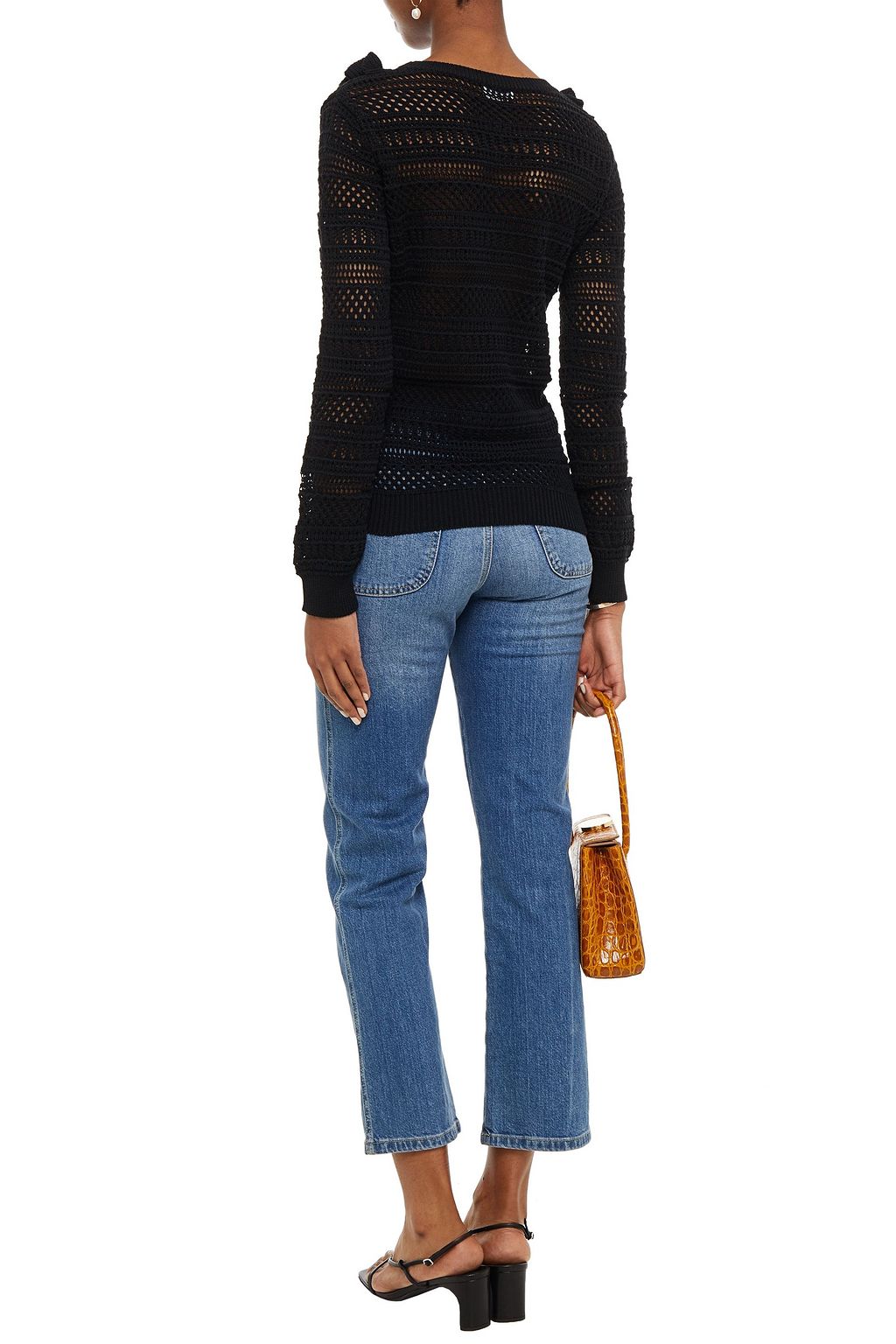 REDVALENTINO Ruffled crochet-knit cotton sweater