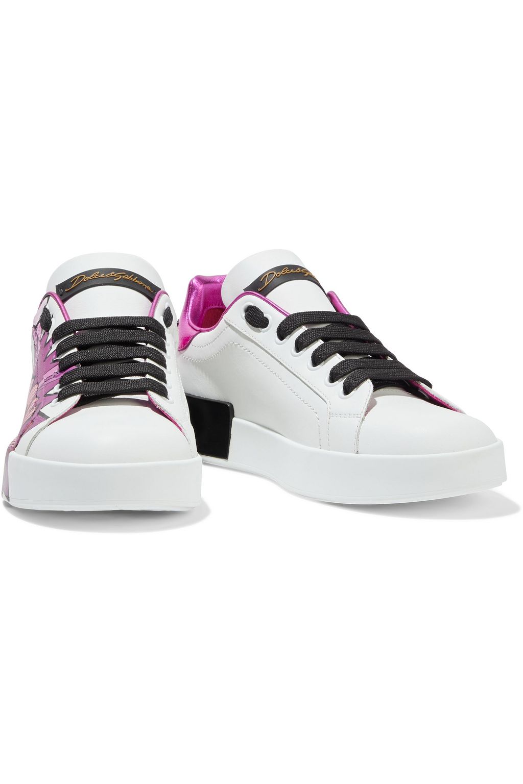 DOLCE&GABBANA Portofino printed smooth and metallic textured-leather sneakers