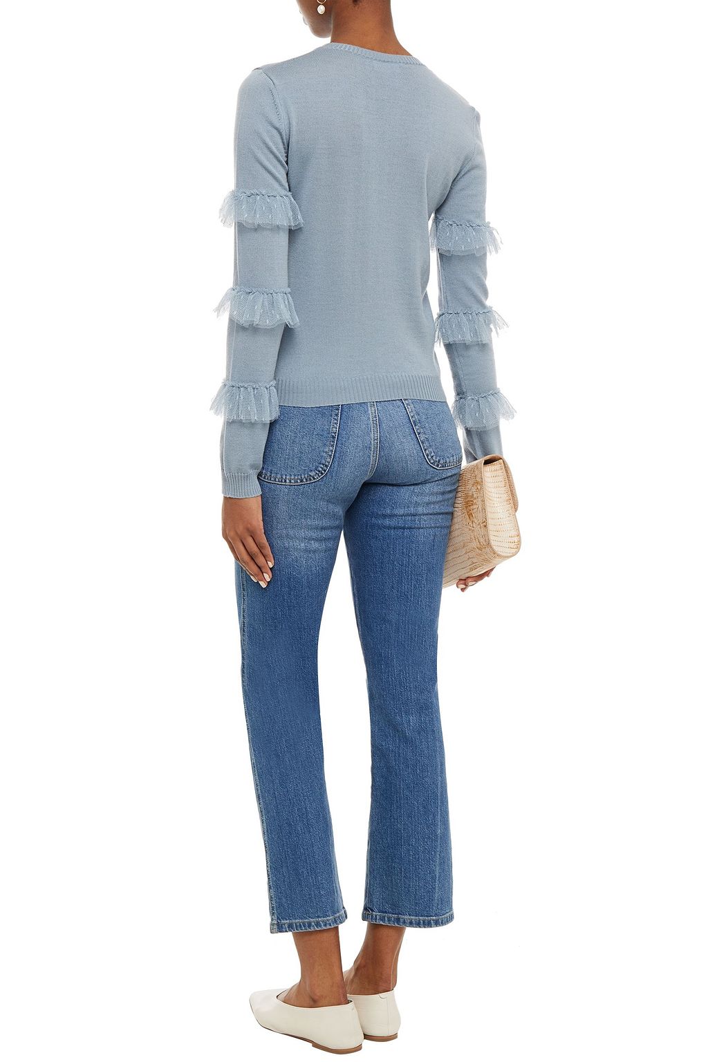 REDVALENTINO Point d'esprit-trimmed wool sweater