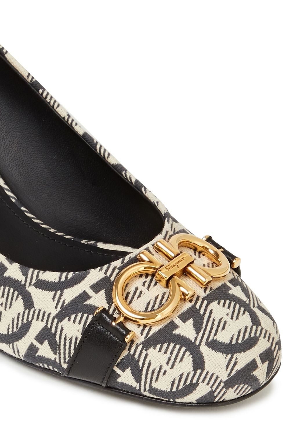 FERRAGAMO Garda 55 leather-trimmed jacquard pumps