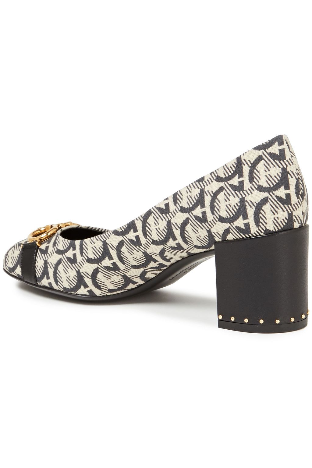 FERRAGAMO Garda 55 leather-trimmed jacquard pumps