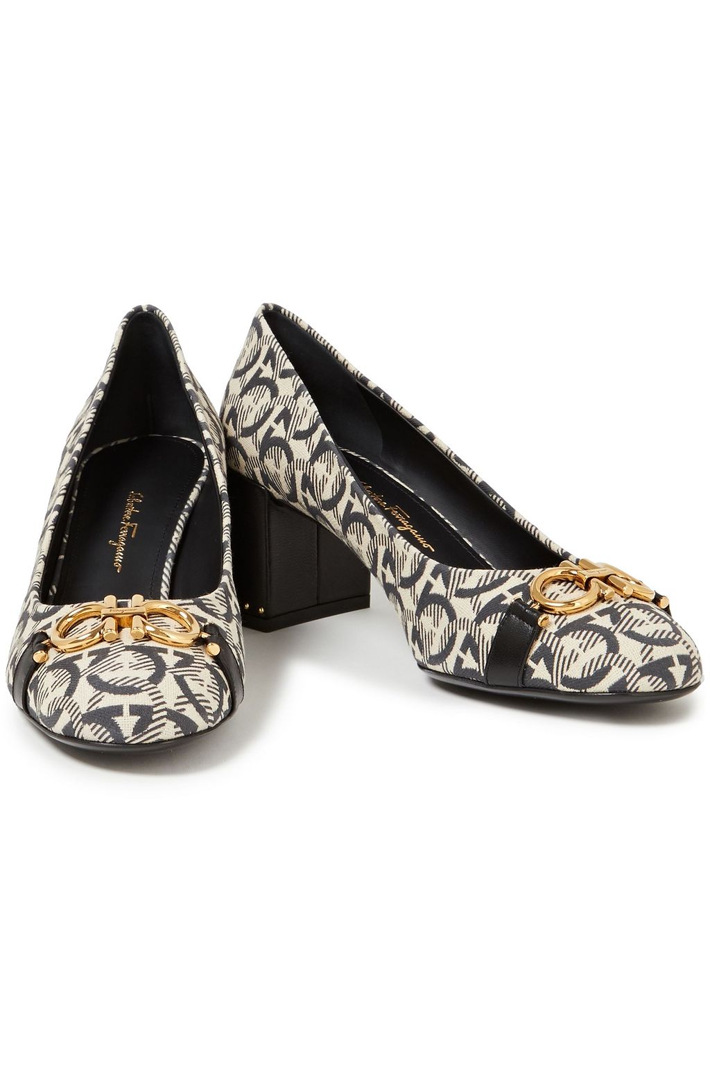 FERRAGAMO Garda 55 leather-trimmed jacquard pumps