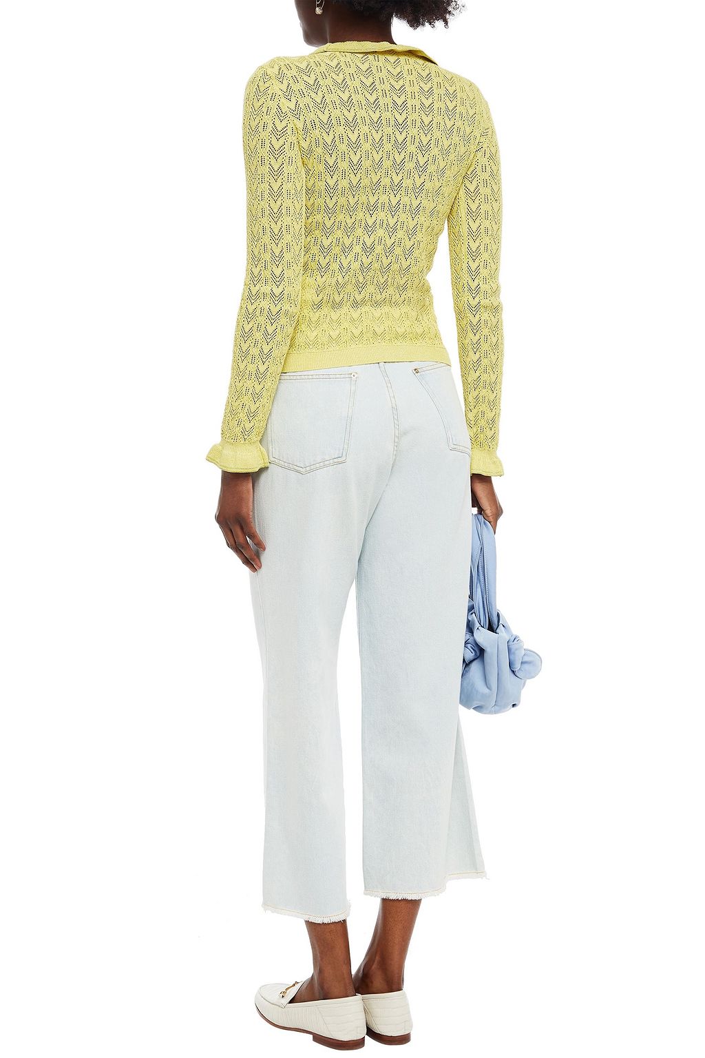 REDVALENTINO Metallic pointelle-knit cotton-blend sweater