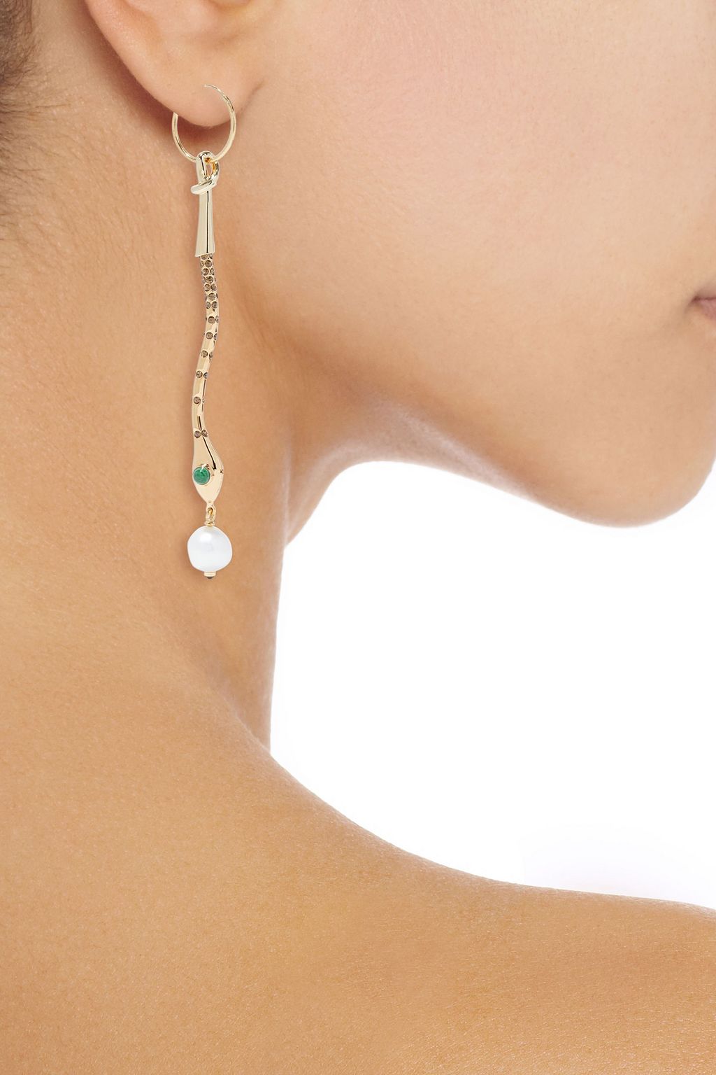 CHLOÉ Callie gold-tone, freshwater pearl, crystal and enamel earrings