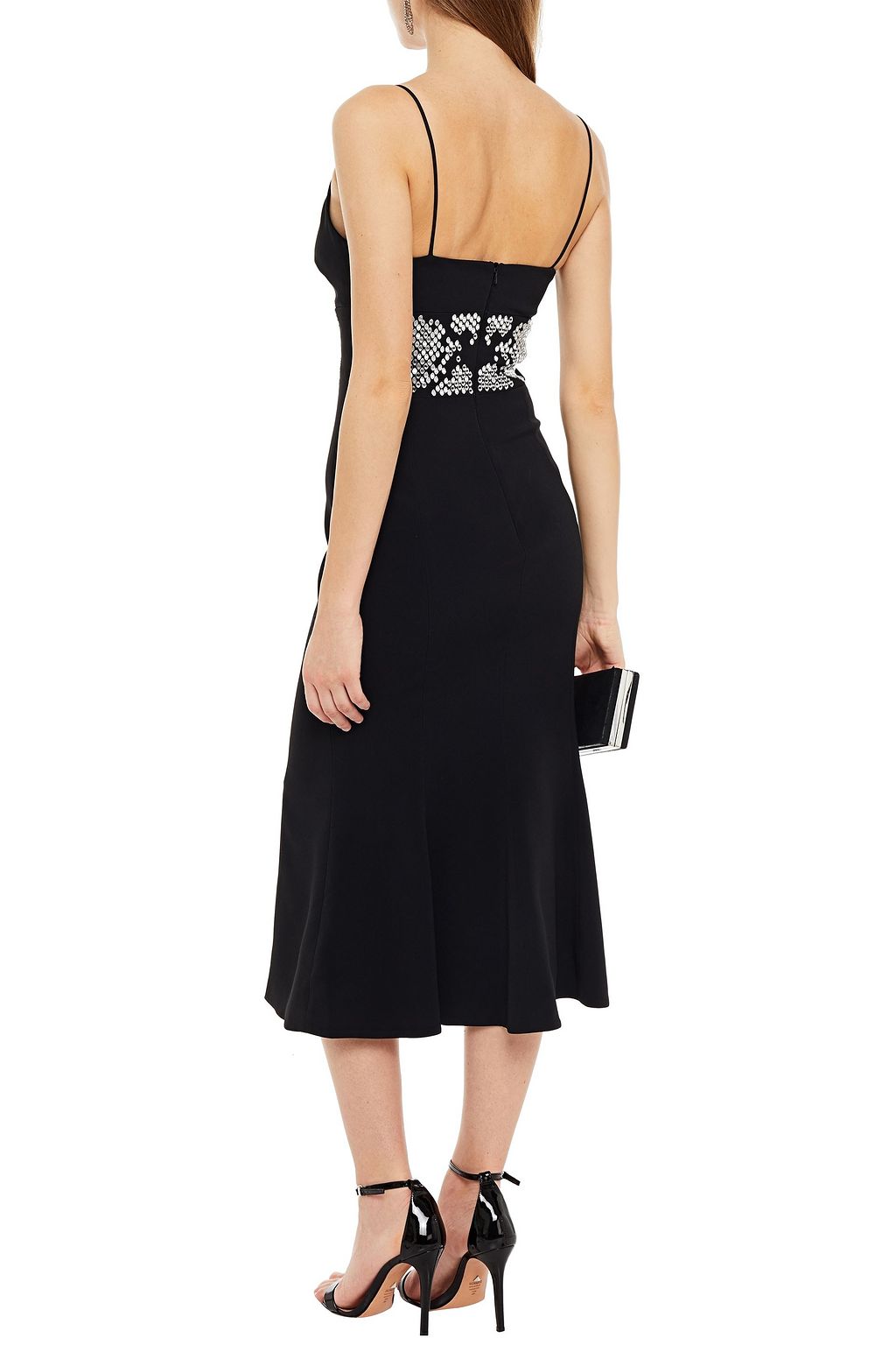 DAVID KOMA Asymmetric fluted embellished crepe midi dress