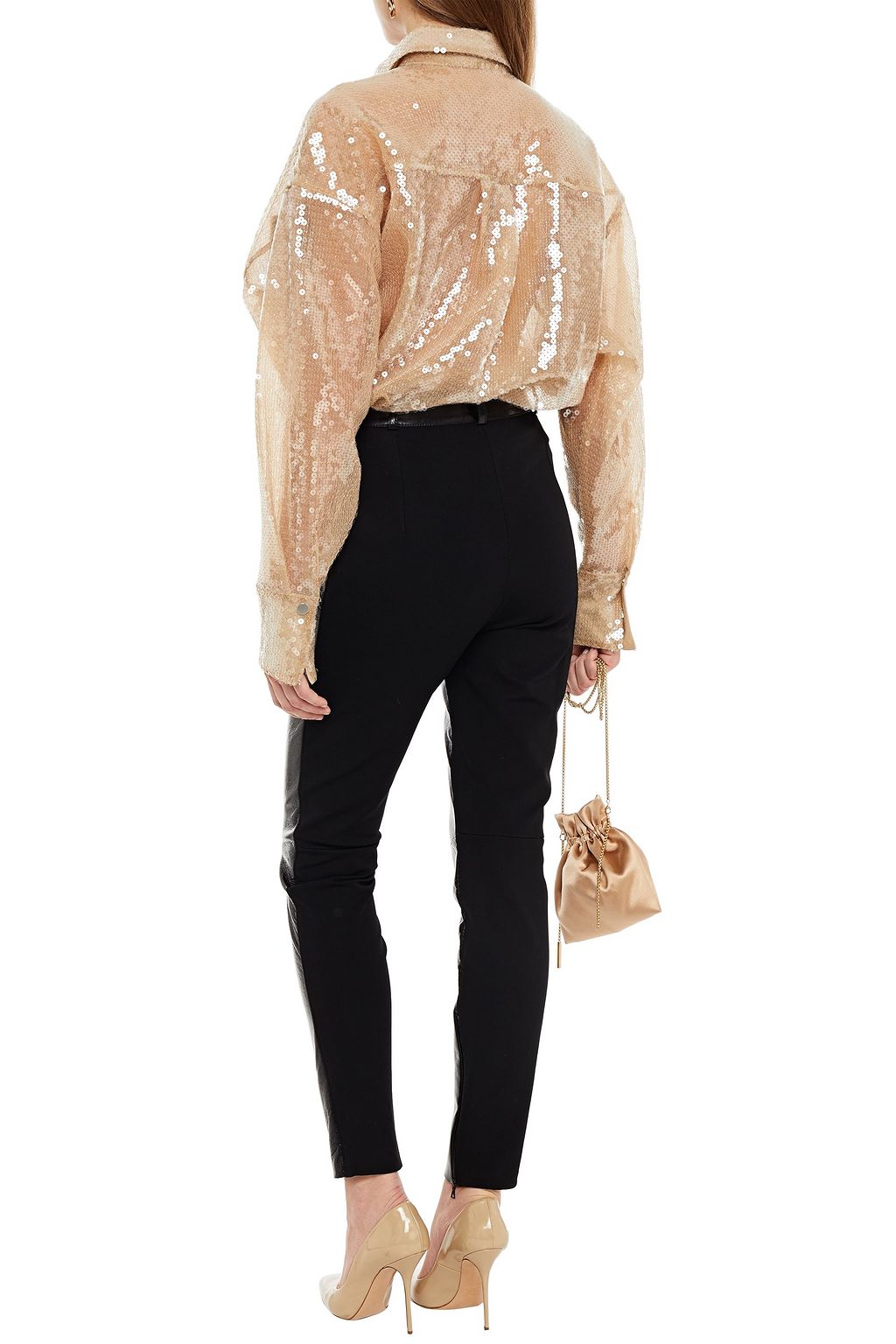 DAVID KOMA Crinkled-leather and ponte skinny pants