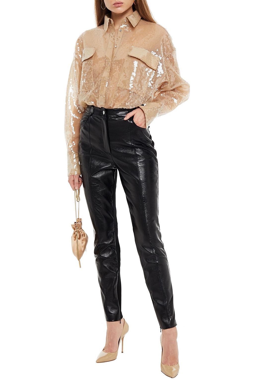 DAVID KOMA Crinkled-leather and ponte skinny pants