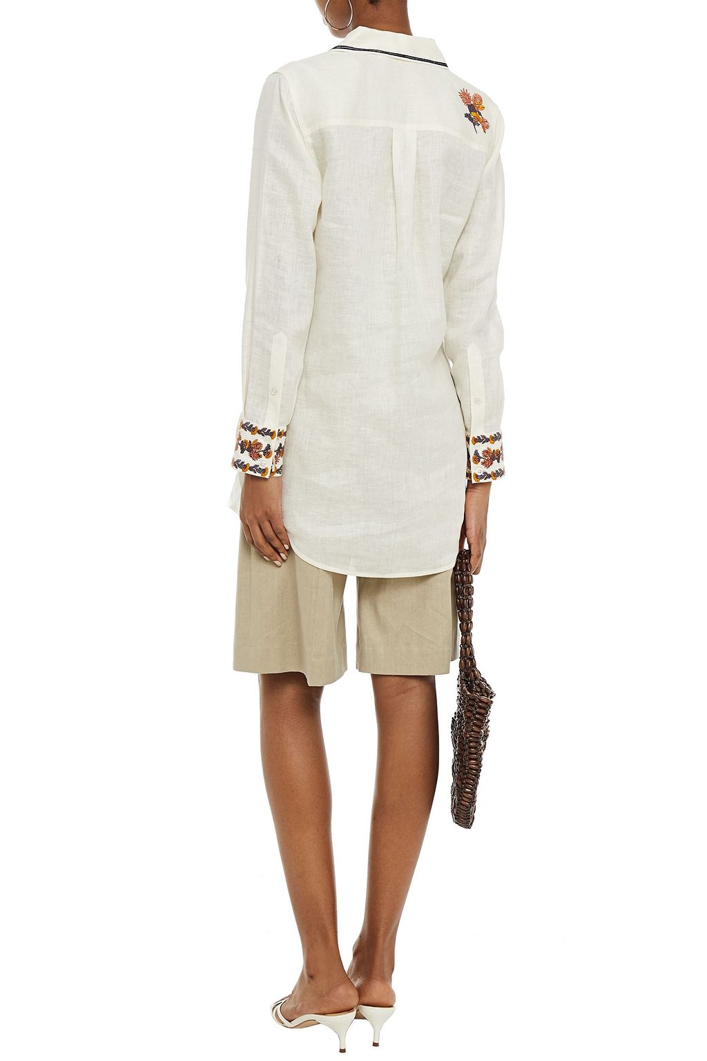 TORY BURCH Embroidered linen top