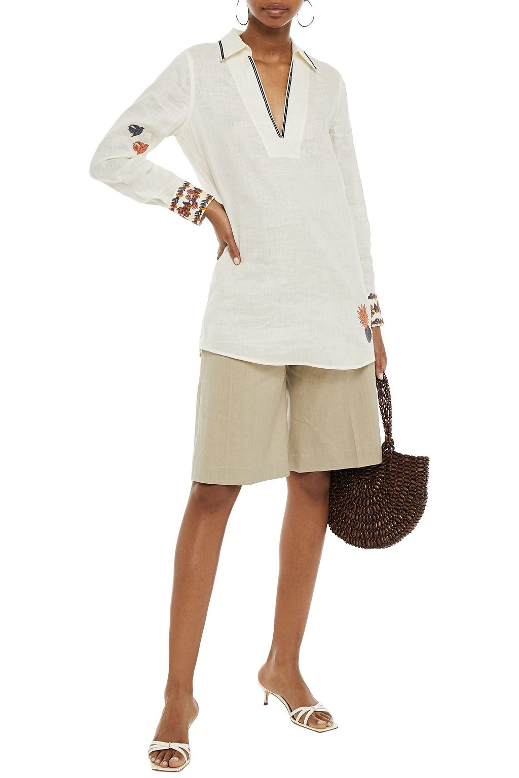 TORY BURCH Embroidered linen top