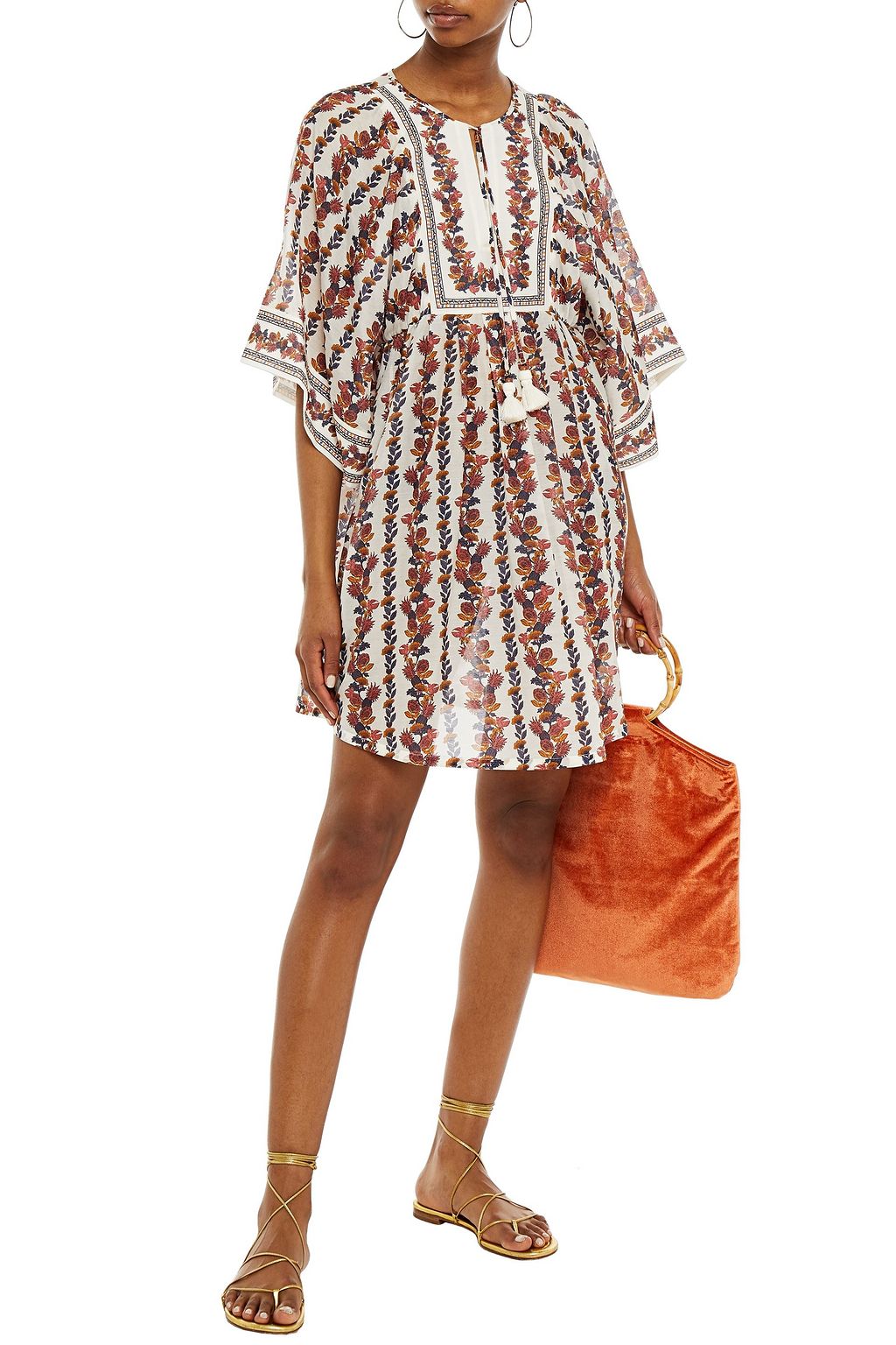 TORY BURCH Printed cotton and silk-blend voile mini dress