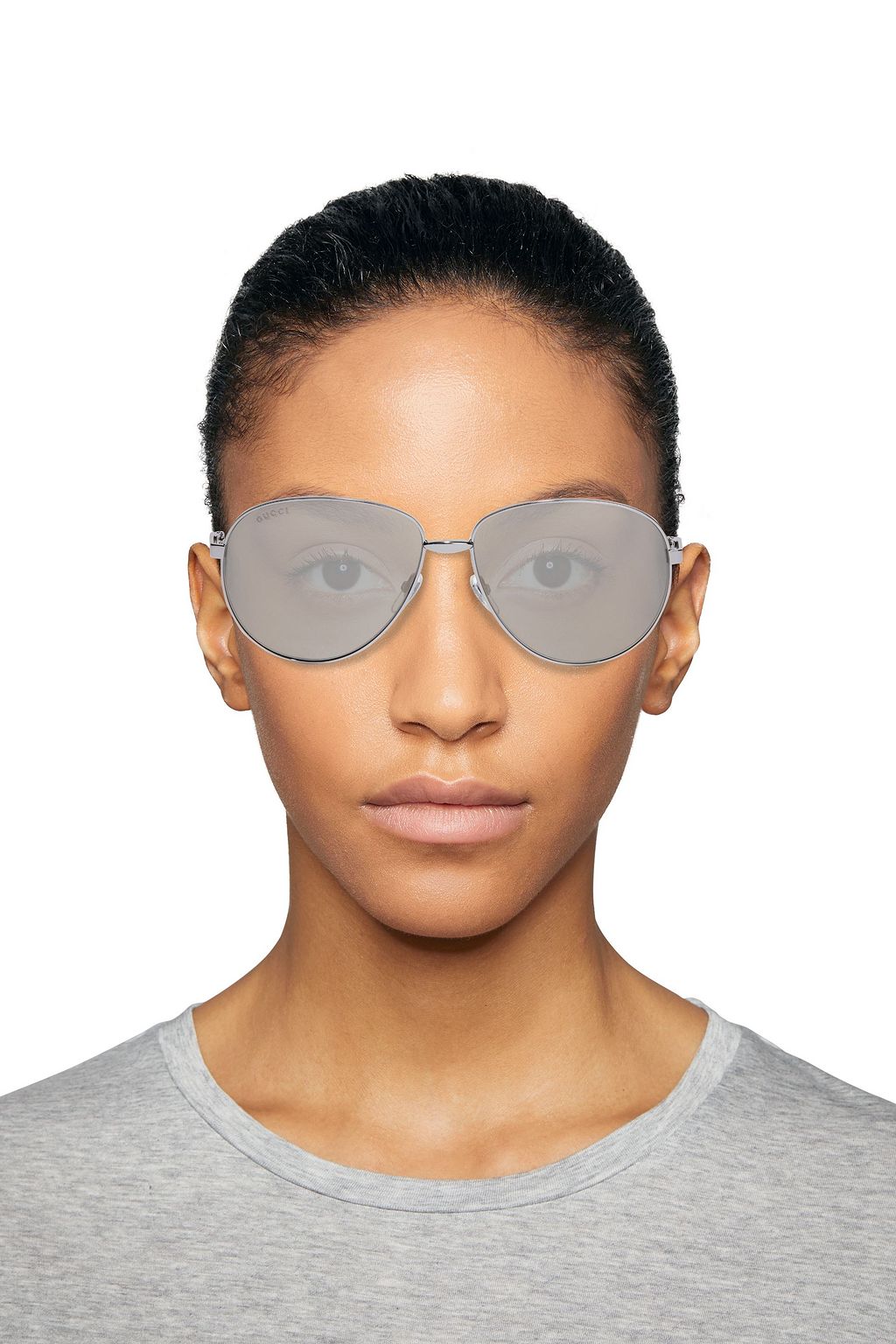 GUCCI Aviator-style silver-tone sunglasses