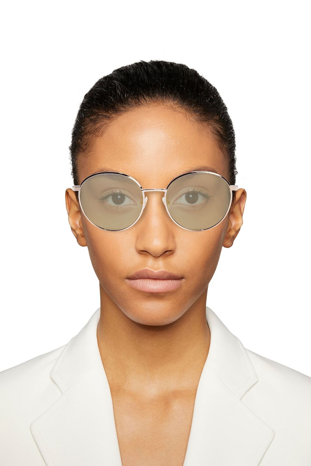 SAINT LAURENT Round-frame gold-tone mirrored sunglasses