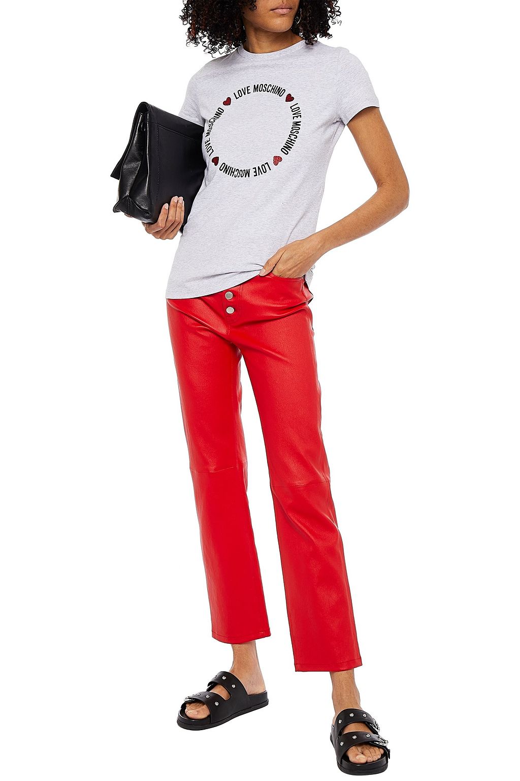 LOVE MOSCHINO Glittered printed stretch-cotton jersey T-shirt