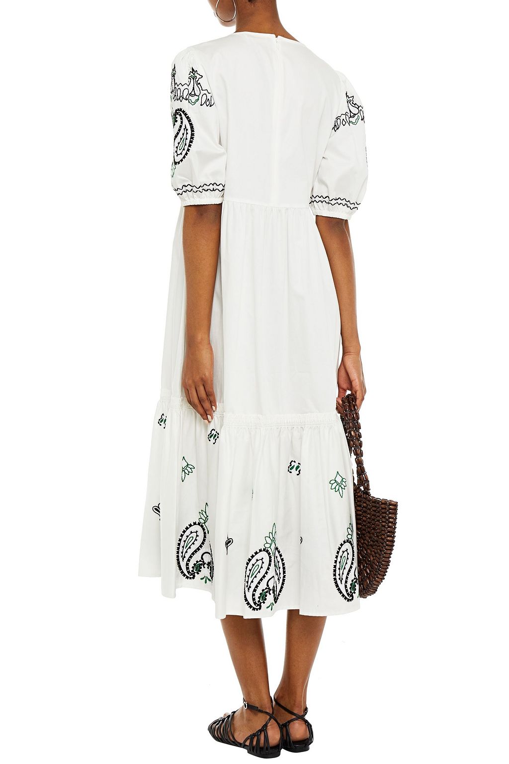 TORY BURCH Embroidered gathered cotton-poplin midi dress