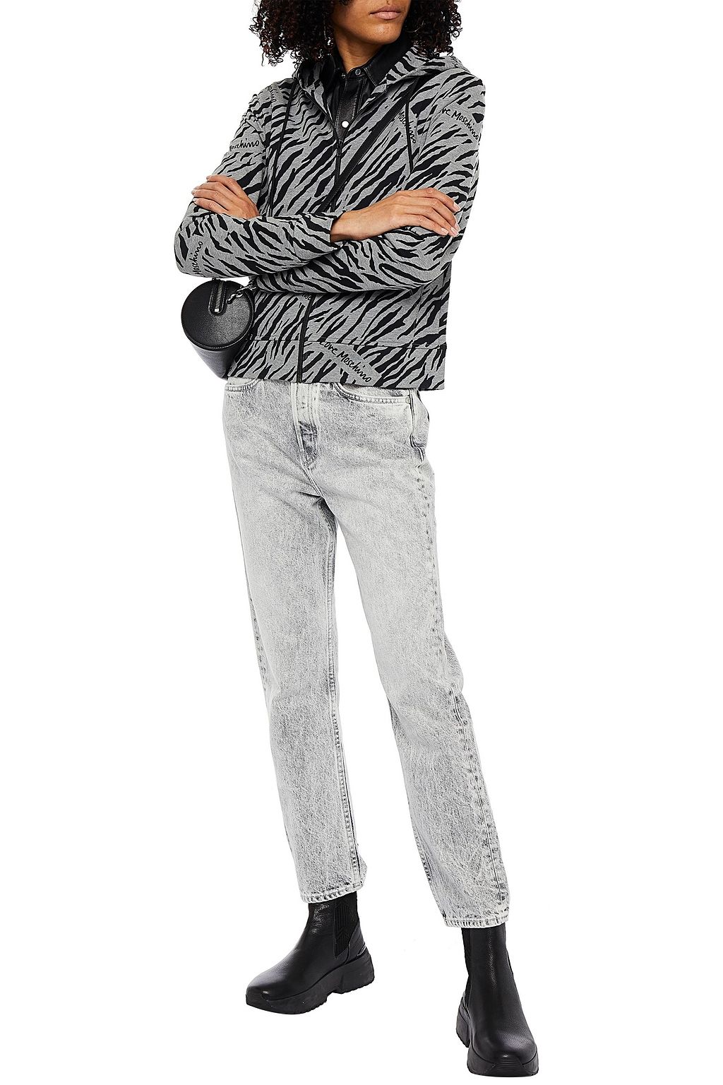 LOVE MOSCHINO Printed French cotton-blend terry hoodie