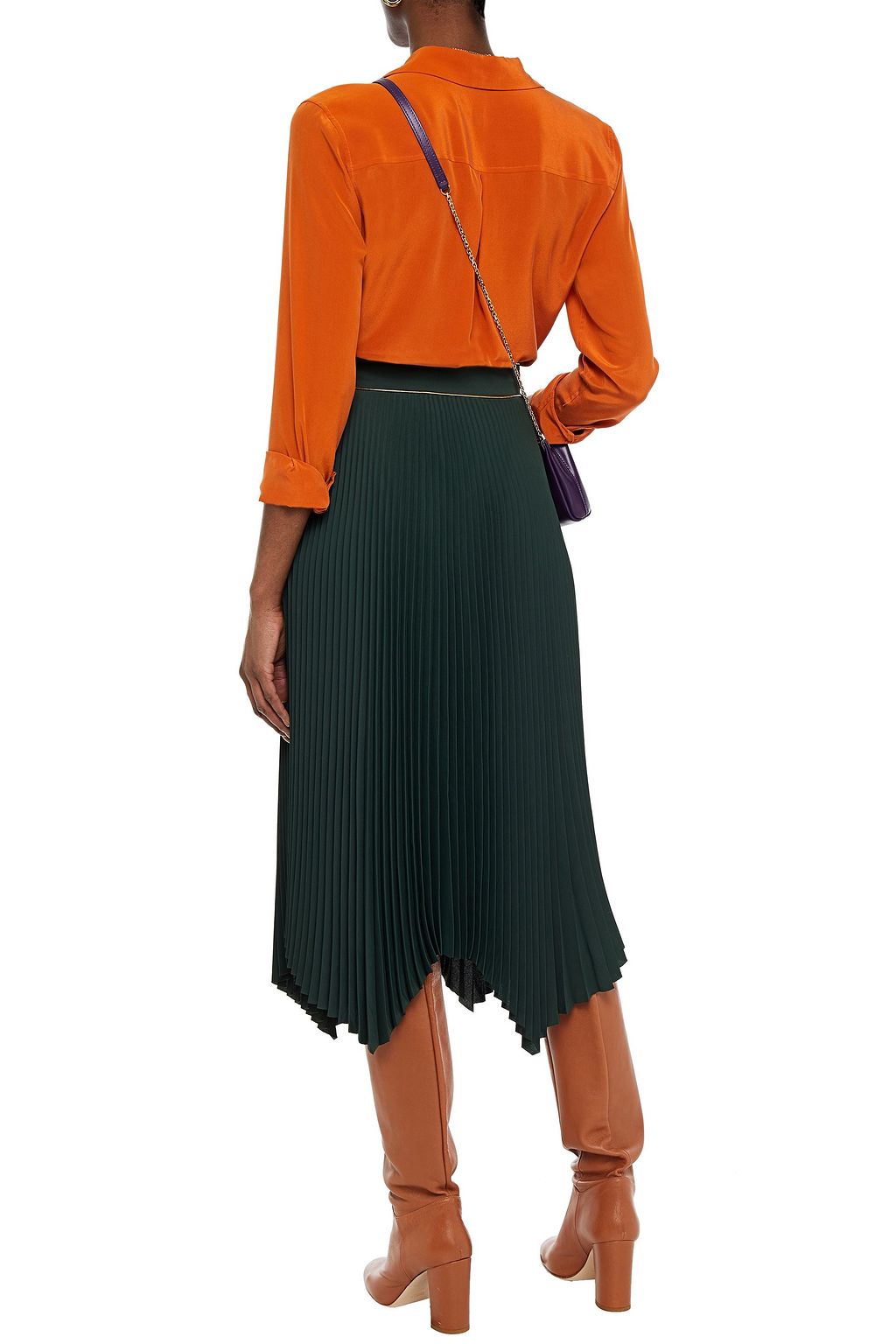 TORY BURCH Asymmetric pleated crepe midi skirt