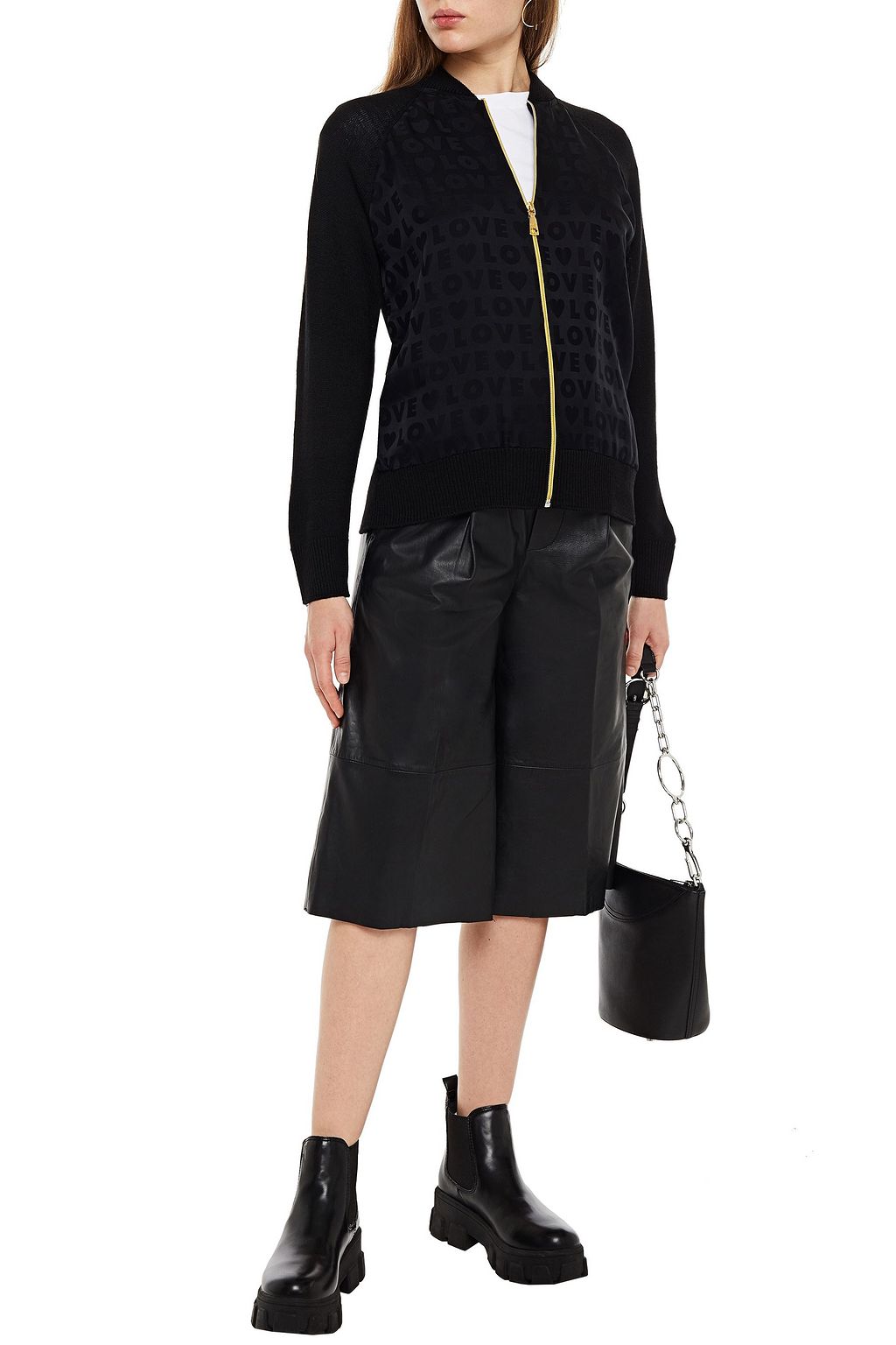 LOVE MOSCHINO Jacquard-paneled wool-blend cardigan