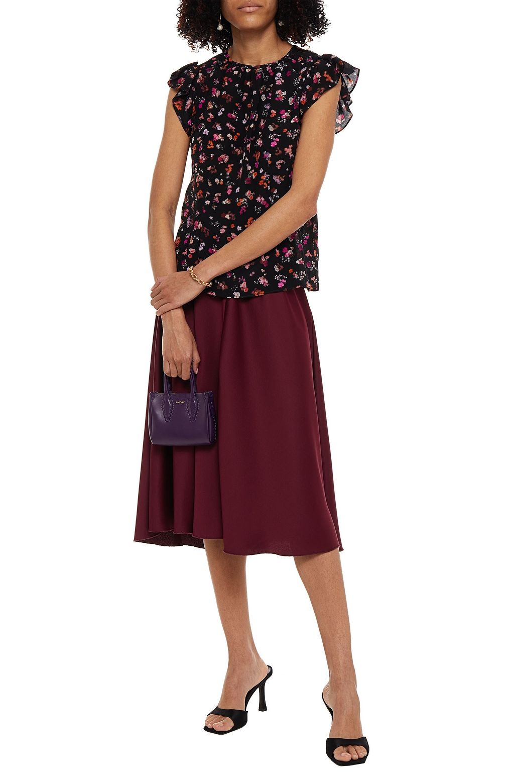 ALTUZARRA Ruffled floral-print silk crepe de chine top