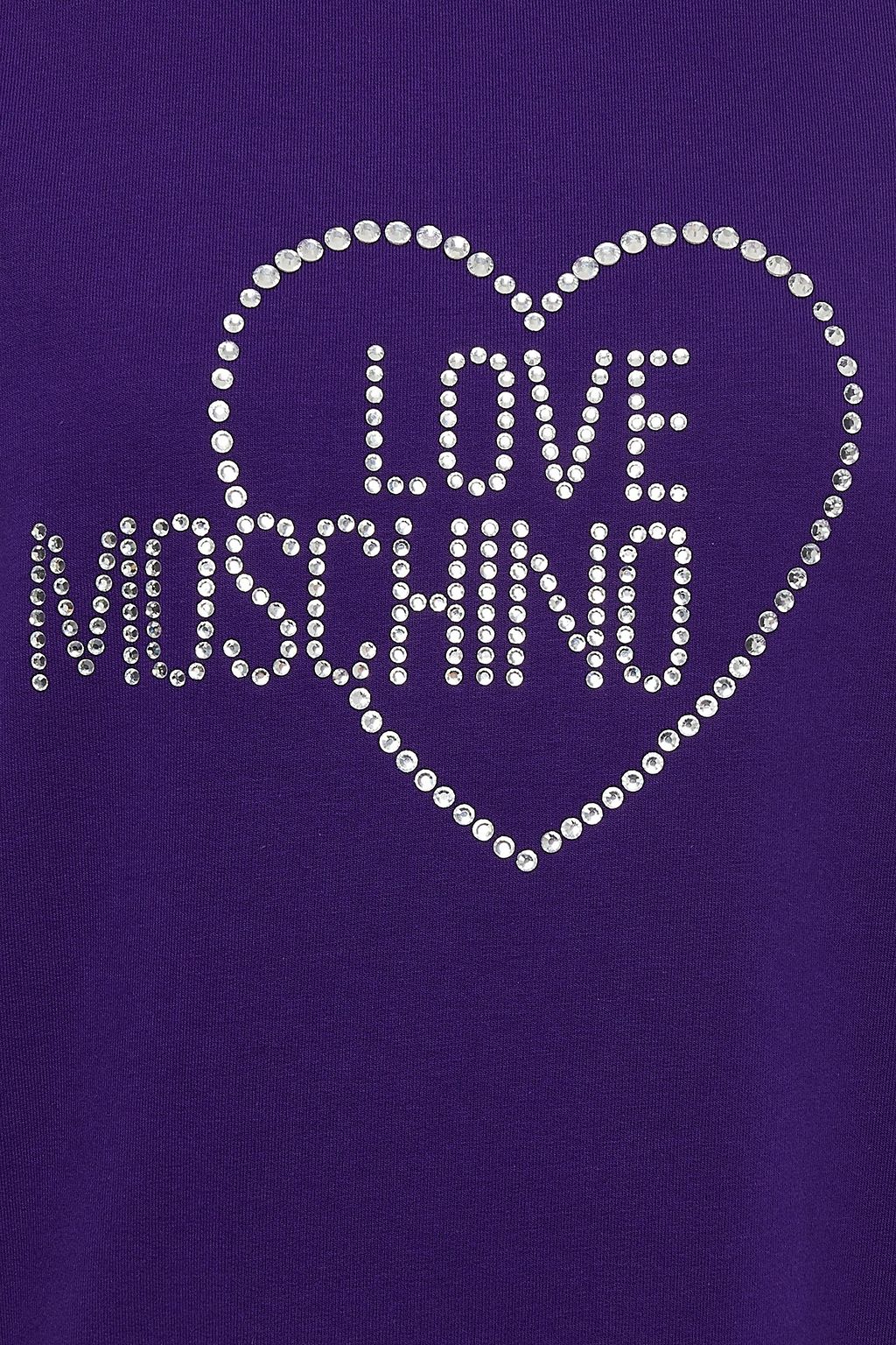 LOVE MOSCHINO Crystal-embellished cotton-blend fleece sweatshirt