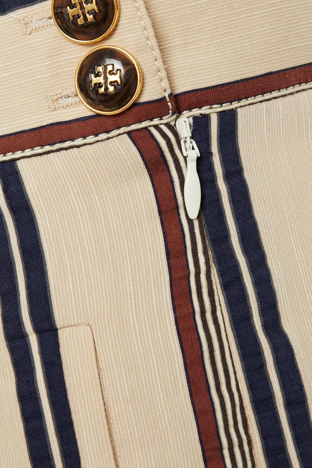TORY BURCH Pleated striped crepe tapered pants