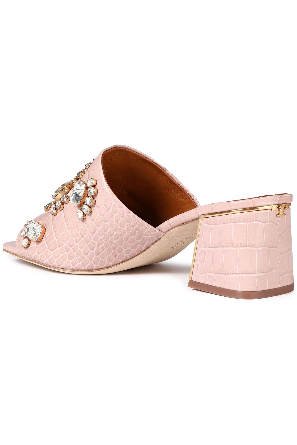TORY BURCH Ines embellished croc-effect leather mules