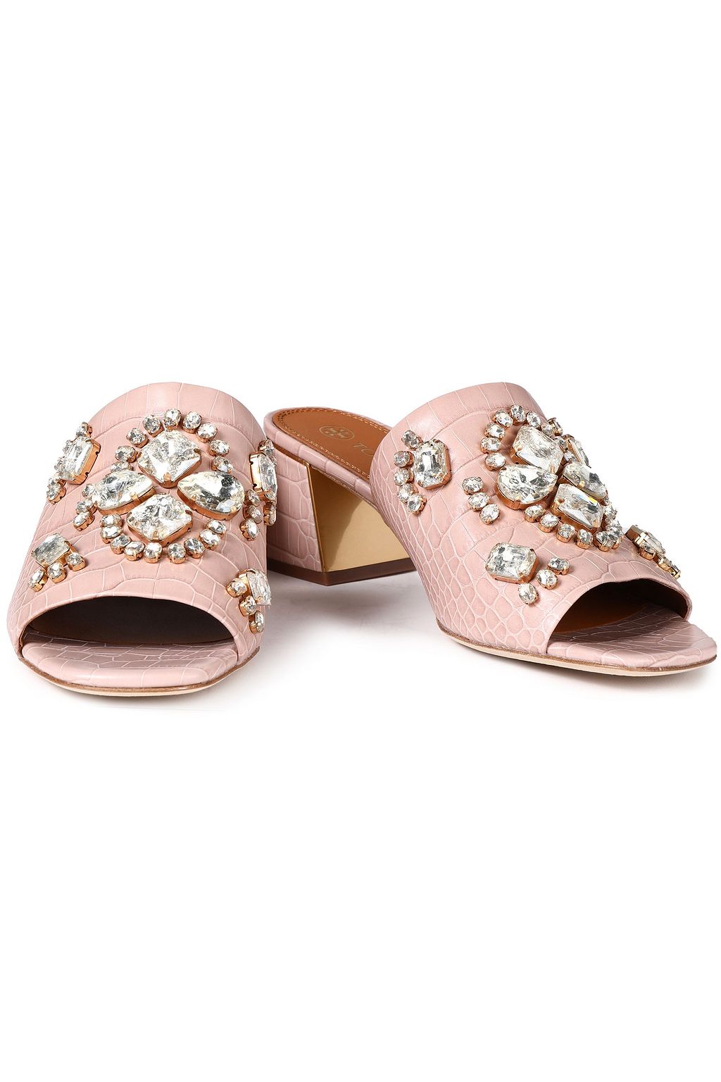 TORY BURCH Ines embellished croc-effect leather mules