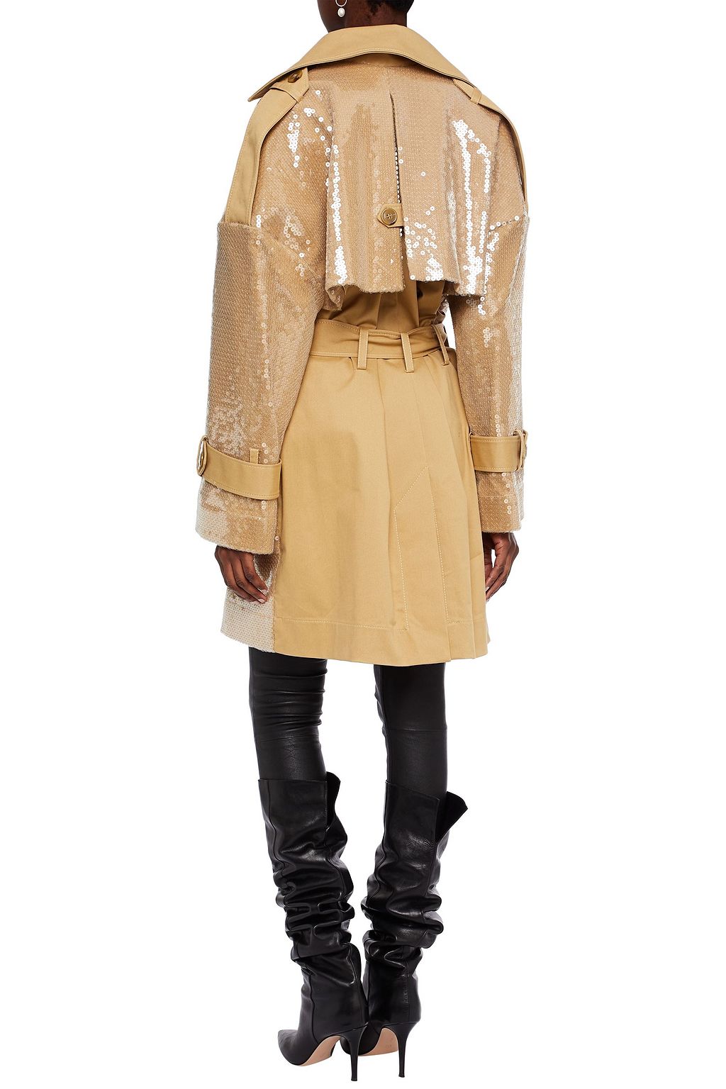 DAVID KOMA Belted sequined cotton-blend twill trench coat