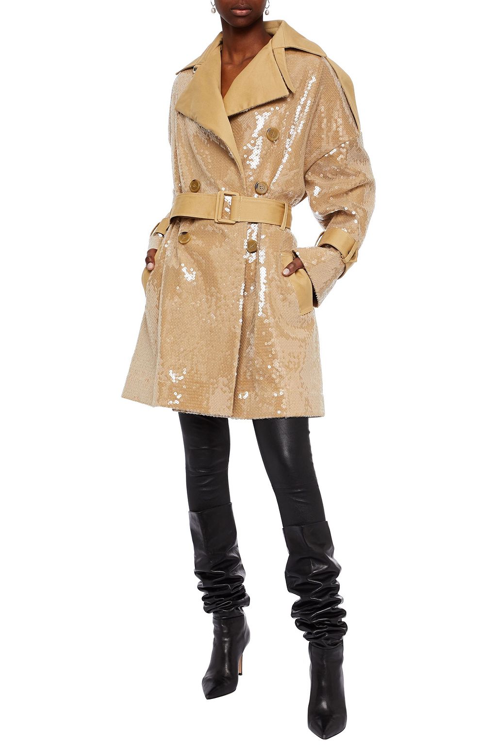 DAVID KOMA Belted sequined cotton-blend twill trench coat