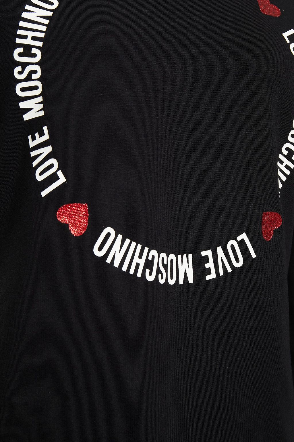 LOVE MOSCHINO Glittered printed stretch-cotton jersey top