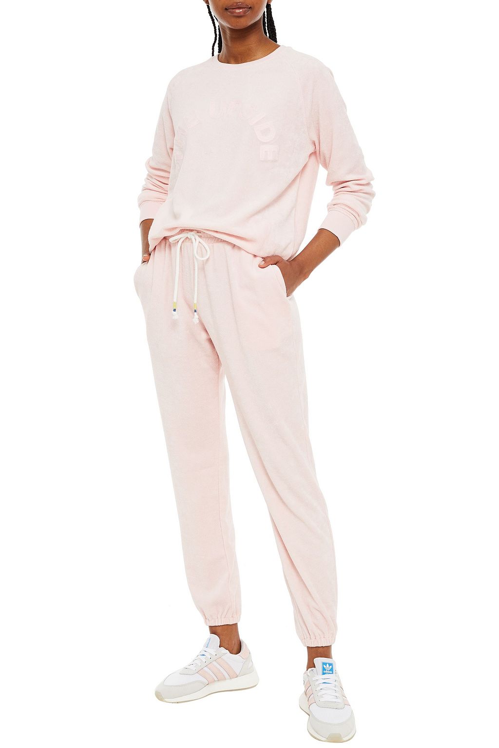 THE UPSIDE Embroidered cotton-blend terry track pants