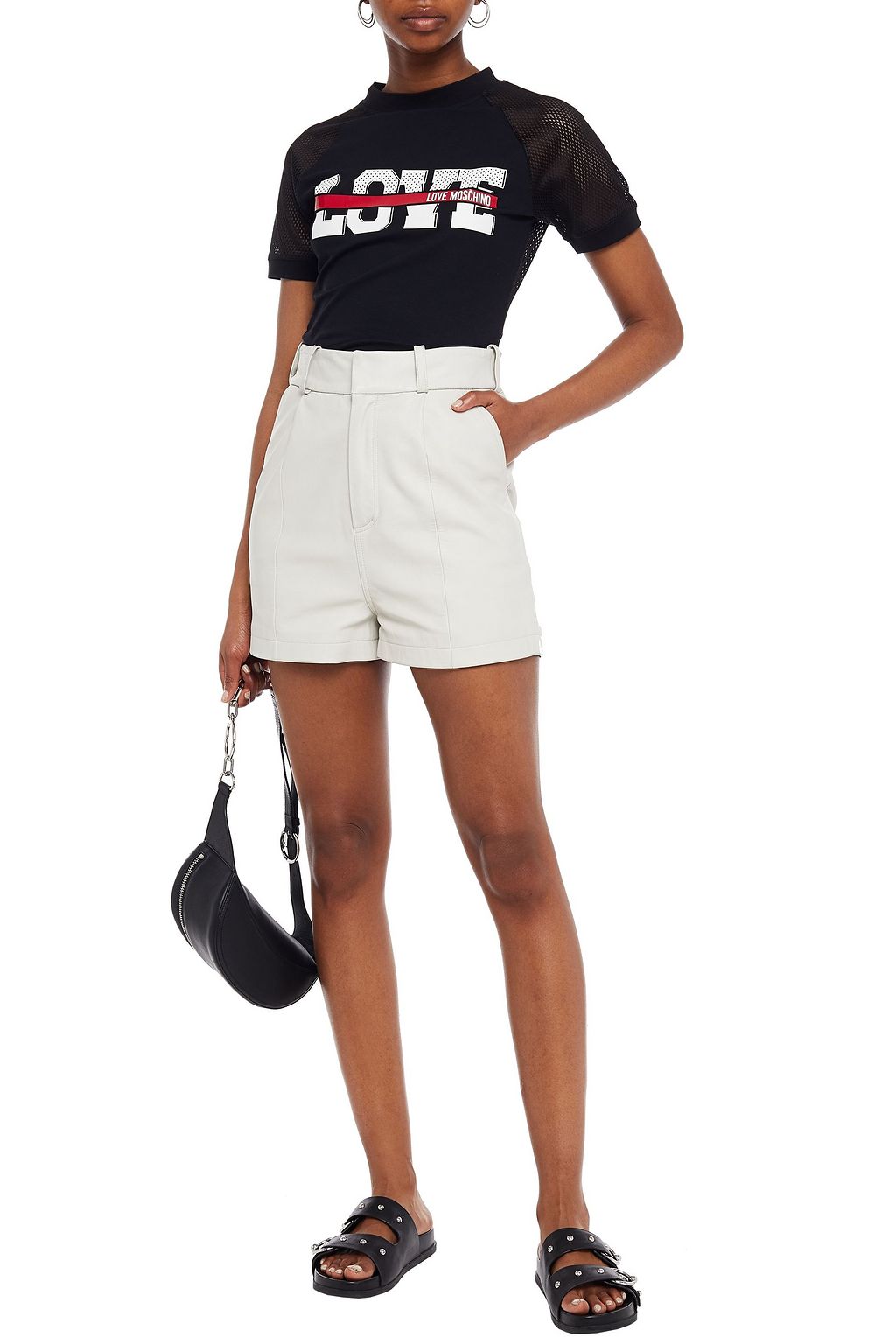 LOVE MOSCHINO Mesh-paneled printed stretch-cotton jersey T-shirt