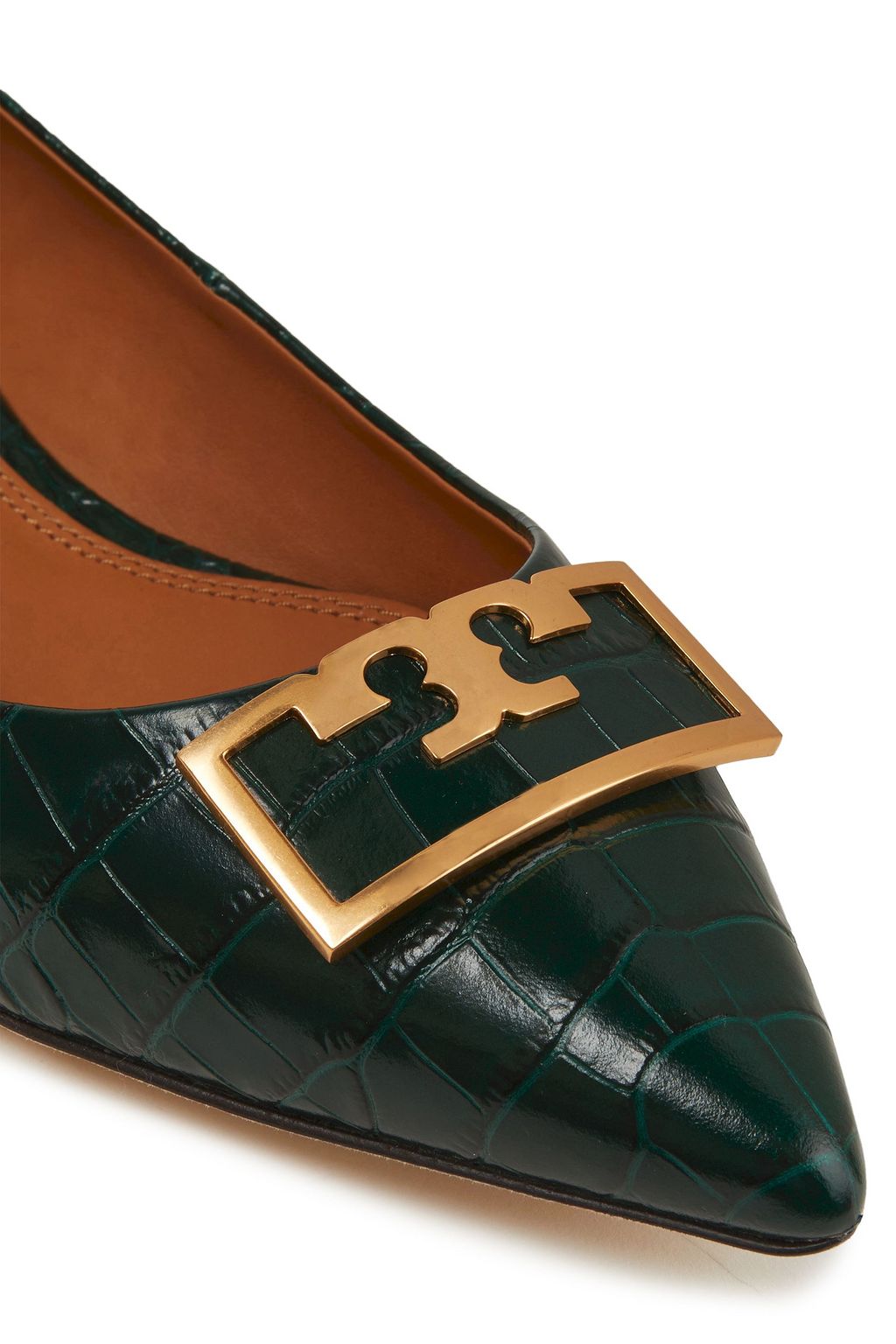 TORY BURCH Gigi 20 embellished croc-effect leather flats