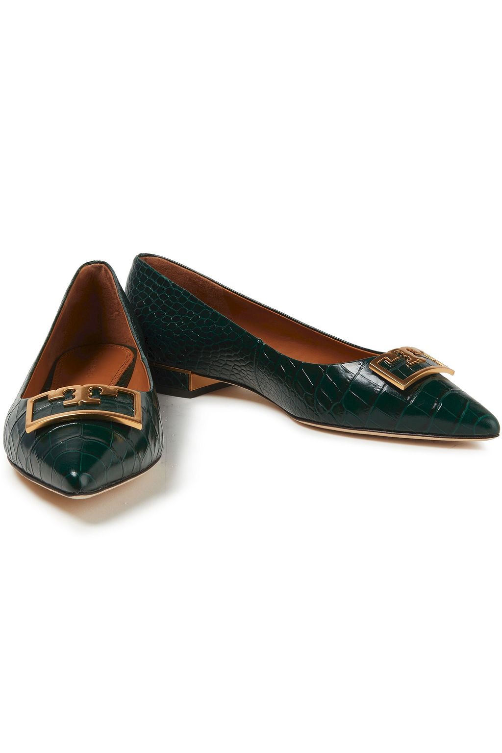 TORY BURCH Gigi 20 embellished croc-effect leather flats
