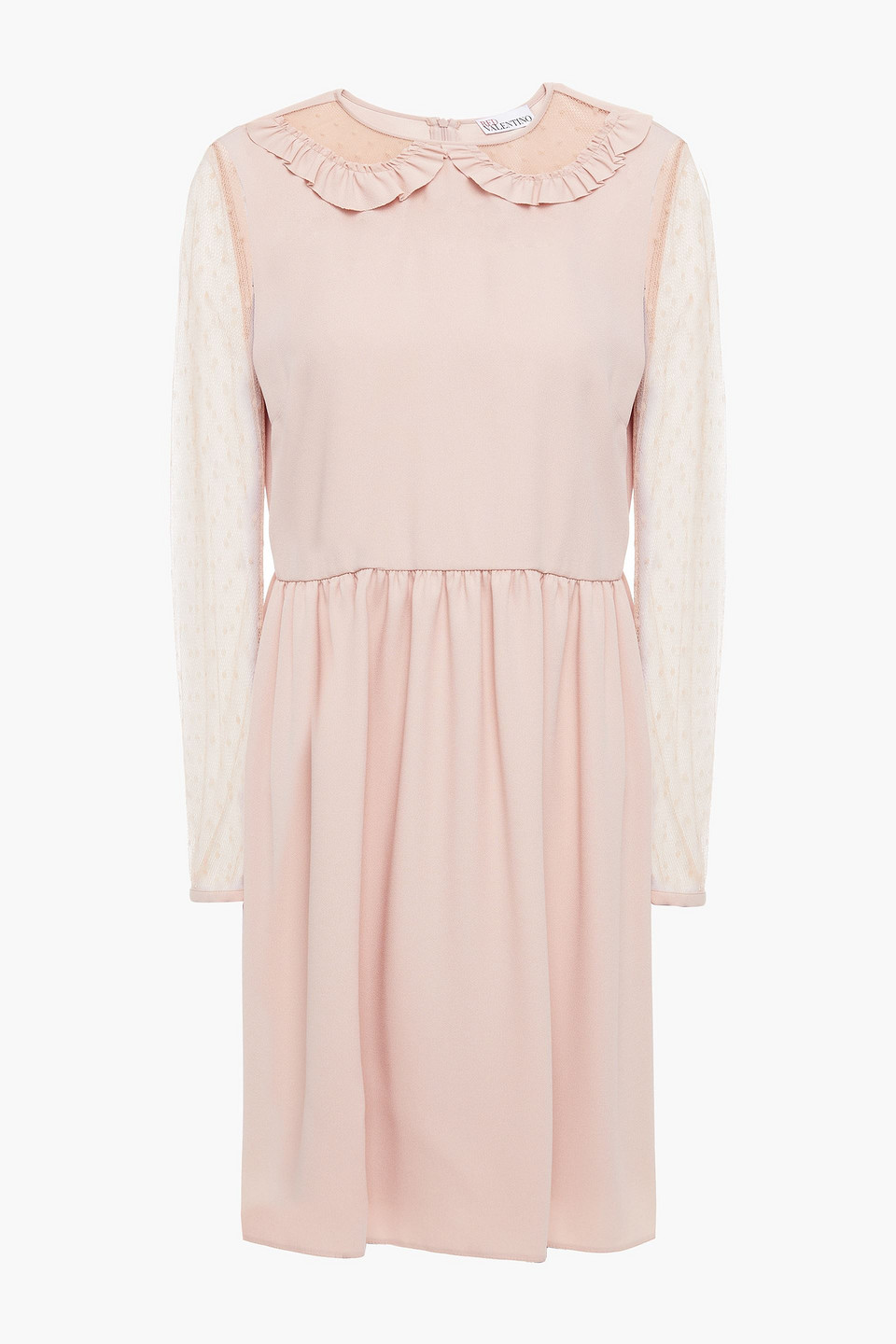Redvalentino Woman Point D'esprit-trimmed Gathered Crepe Mini Dress Baby Pink Size 40