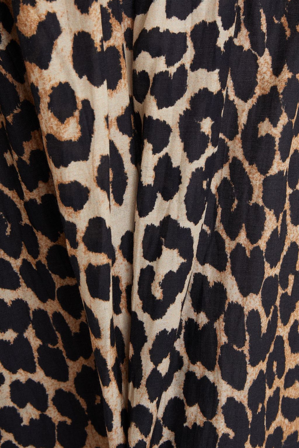 GANNI Gathered leopard-print woven midi dress